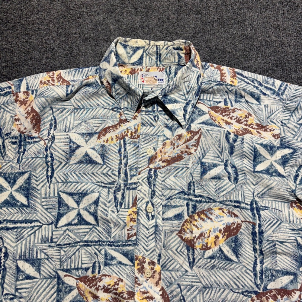 Reyn Spooner Hawaiian Traditionals Blue Leaf Print Cotton Button Down Shirt M